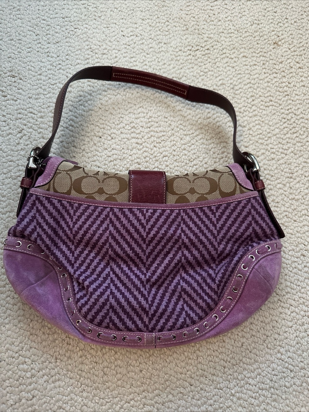 Coach Purple & Brown Signature Suede Shoulder Bag - Picture 2 of 3